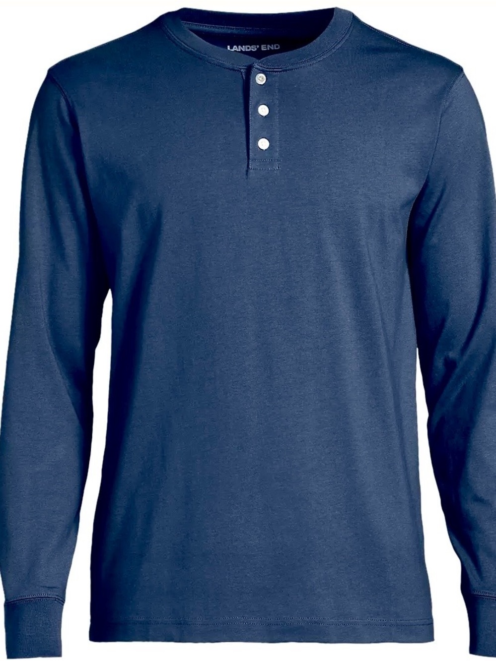 Lands' End Men's Long-Sleeve Super-T Henley Shirt in Dark Navy Blue. Size Small.
